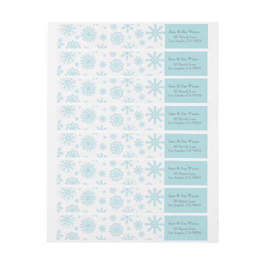 Blauwe witte wintersnowflake kerstlabels (Vel)