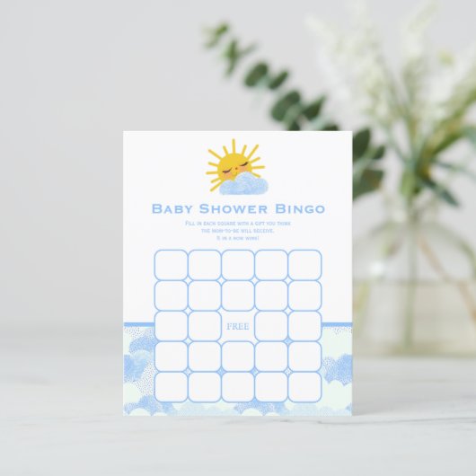 Blauwe witte wolken & Sun Baby shower Bingo Game (Staand voorkant)