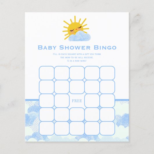 Blauwe witte wolken & Sun Baby shower Bingo Game (Voorkant)