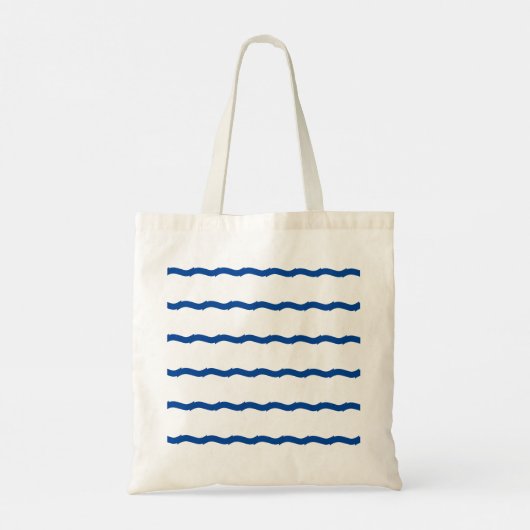 Blauwe witte zeeen golven strepen nautisch patroon tote bag (Achterkant)