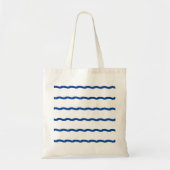Blauwe witte zeeen golven strepen nautisch patroon tote bag (Voorkant)