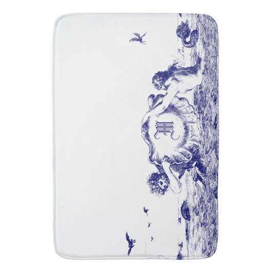 Blauwe & Witte Zeemeerminnen met Zeeen Hell Monogr Badmat (Voorkant Verticaal)