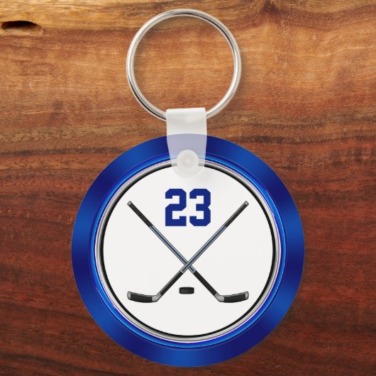 Blauwe witte zeep geeft hockey voor spelers, Hocke Sleutelhanger (Achterkant)