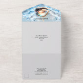 Blauwe witte zeeschelpen oceaangolven iriserend st all in one uitnodiging (Buitenkant)