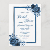 Blauwe witte zilveren florale bruine doucheuitnodi briefkaart (Voorkant)