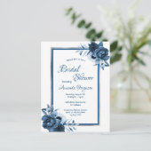 Blauwe witte zilveren florale bruine doucheuitnodi briefkaart (Staand voorkant)