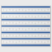 Blauwe, witte, zilverstreep met siervoorwerpen cadeaupapier (Vlak)