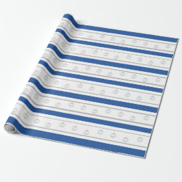 Blauwe, witte, zilverstreep met siervoorwerpen cadeaupapier