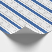 Blauwe, witte, zilverstreep met siervoorwerpen cadeaupapier (Hoek)