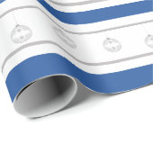 Blauwe, witte, zilverstreep met siervoorwerpen cadeaupapier (Rol Hoek)