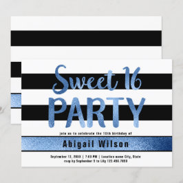 Blauwe witte zoete zestienjarige verjaardag kaart