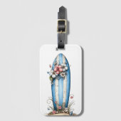BLAUWE & WITTE ZOMER SURFPLANK & HIBISCUS BAGAGELABEL (Voorkant (verticaal))