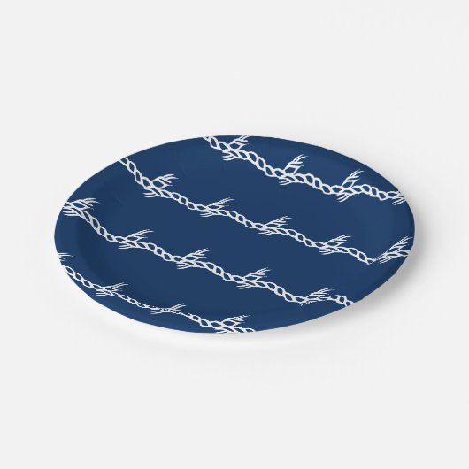 Blauwe witte zwarte zeiltouwgolven van de zeemacht papieren bordje (Gekanteld)