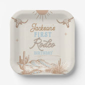 Blauwe  woestijn Eerste Rodeo 1e Verjaardag Papieren Bordje (Voorkant)