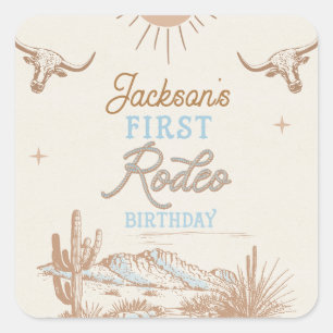 Blauwe woestijn Eerste Rodeo 1e Verjaardag Vierkante Sticker