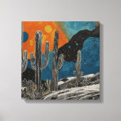 Blauwe woestijncactus Waterverf muurkunst Canvas Afdruk (Voorkant)