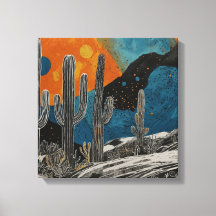 Blauwe woestijncactus Waterverf muurkunst