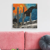 Blauwe woestijncactus Waterverf muurkunst Canvas Afdruk (Insitu (Woonkamer))