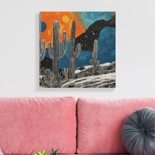 Blauwe woestijncactus Waterverf muurkunst Canvas Afdruk (Insitu (Woonkamer))
