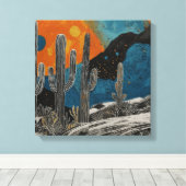 Blauwe woestijncactus Waterverf muurkunst Canvas Afdruk (Insitu (Houten vloer))