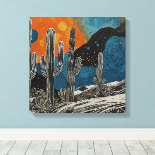 Blauwe woestijncactus Waterverf muurkunst Canvas Afdruk (Insitu (Houten vloer))