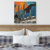 Blauwe woestijncactus Waterverf muurkunst Canvas Afdruk (Insitu (Slaapkamer))