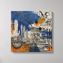 Blauwe woestijncactus Waterverf muurkunst