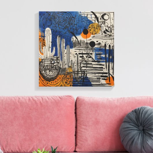 Blauwe woestijncactus Waterverf muurkunst Canvas Afdruk (Insitu (Woonkamer))
