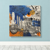Blauwe woestijncactus Waterverf muurkunst Canvas Afdruk (Insitu (Houten vloer))
