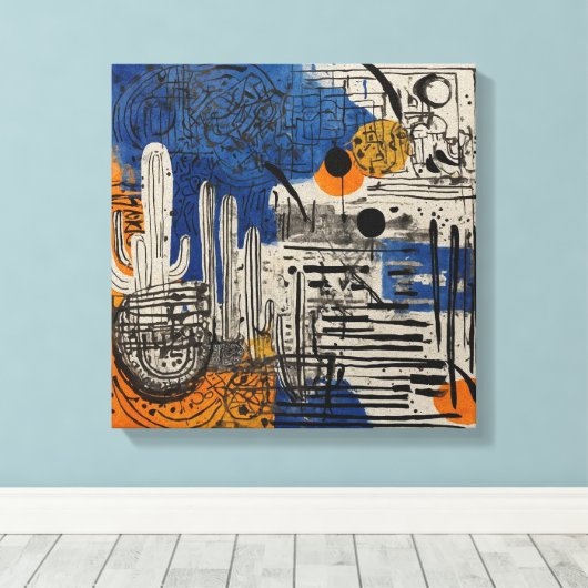 Blauwe woestijncactus Waterverf muurkunst Canvas Afdruk (Insitu (Houten vloer))