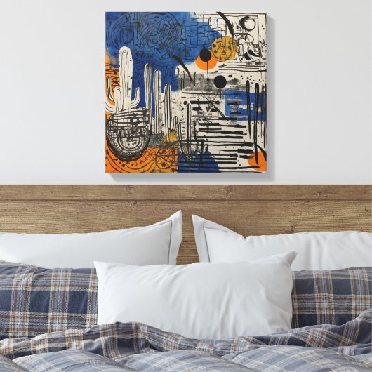 Blauwe woestijncactus Waterverf muurkunst Canvas Afdruk (Insitu (Slaapkamer))