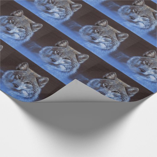 Blauwe Wolf Cadeaupapier (Hoek)