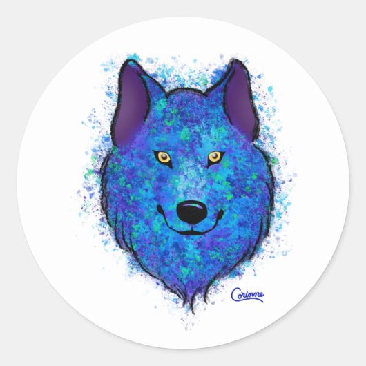 Blauwe wolf - Envelope-stickers Ronde Sticker (Voorkant)