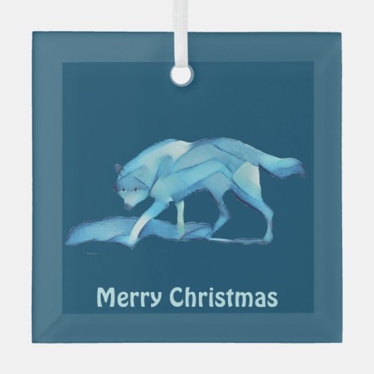 Blauwe Wolf Glas Ornament (Voorkant)
