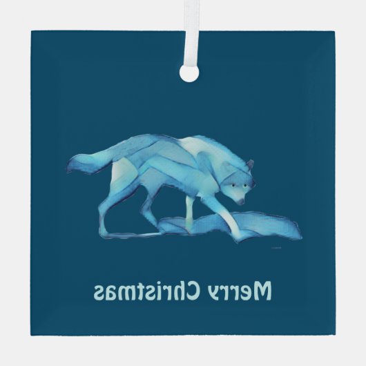 Blauwe Wolf Glas Ornament (Achterkant)