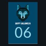 Blauwe Wolf, Halloween Party Kaart<br><div class="desc">Blue Wolf,  Party tafelnummer kaarten zijn perfect voor iedereen die van plan is een moderne en stijlvolle viering. Het wolvenontwerp kan worden gepersonaliseerd voor uw speciale evenement en zal de perfecte tafelkaart zijn voor elk modern themafeest,  inclusief; Halloween-feesten,  bachelor- en vrijgezellenevenementen,  verjaardagsfeesten en nog veel,  veel meer.</div>