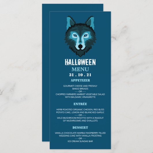 Blauwe Wolf, Halloween Party Menu (Voorkant / Achterkant)