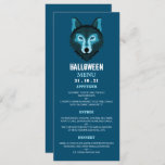 Blauwe Wolf, Halloween Party Menu<br><div class="desc">Blue Wolf Party Menu's,  perfect voor iedereen die een moderne en stijlvolle viering plant. Het wolf-ontwerp kan worden gepersonaliseerd om aan uw speciale evenement te voldoen en zal de perfecte menukaart zijn voor elke moderne themafeest,  inclusief; Halloween-feesten,  vrijgezellen- en vrijgezellenevenementen,  verjaardagsfeestjes en nog veel meer.</div>
