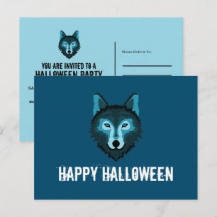 Blauwe Wolf, Halloween Party Uitnodiging Briefkaart