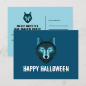 Blauwe Wolf, Halloween Party Uitnodiging Briefkaart (Voorkant / Achterkant)