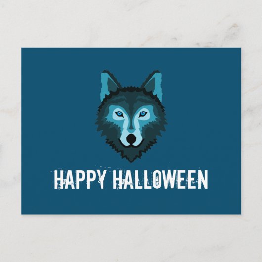 Blauwe Wolf, Halloween Party Uitnodiging Briefkaart (Voorkant)