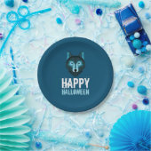 Blauwe Wolf, Happy Halloween Papieren Bordje (Feest)