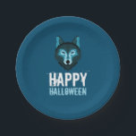 Blauwe Wolf, Happy Halloween Papieren Bordje<br><div class="desc">Borden van de Blauwe Wolf Party,  perfect voor iedereen die een moderne en stijlvolle viering plant. Het wolvenontwerp kan worden aangepast aan uw speciale evenement en zal het perfecte accessoire zijn voor elke moderne partij,  inclusief Halloween Party,  bachelor en bachelorette,  verjaardagsfeestjes en nog veel meer.</div>