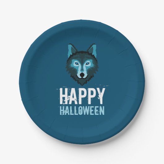 Blauwe Wolf, Happy Halloween Papieren Bordje (Voorkant)