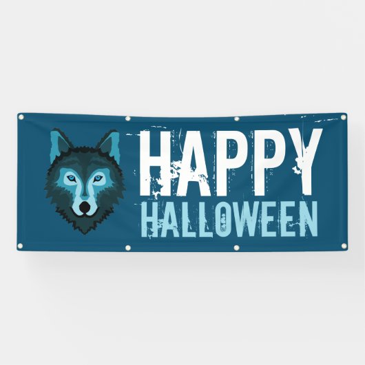 Blauwe Wolf, Happy Halloween Spandoek (Horizontaal)