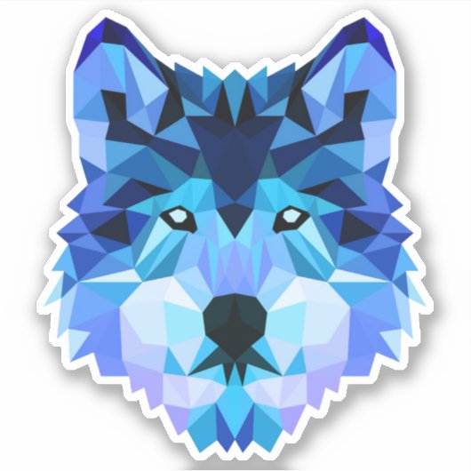 Blauwe Wolf Head Low Polygon-00000 Sticker (Voorkant)