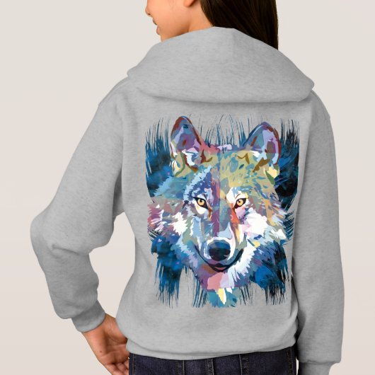 Blauwe Wolf Hoodie | Kleurrijke Wolf Heads Hoodie (Achterkant)