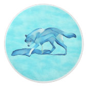 Blauwe Wolf In De Sneeuw Keramische Knop (Voorkant)