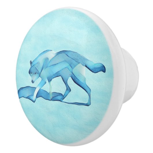 Blauwe Wolf In De Sneeuw Keramische Knop (Rechts)