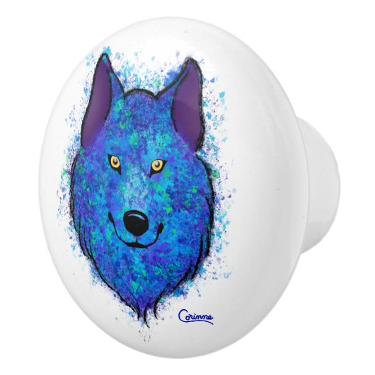 Blauwe wolf - Knob Keramische Knop (Rechts)
